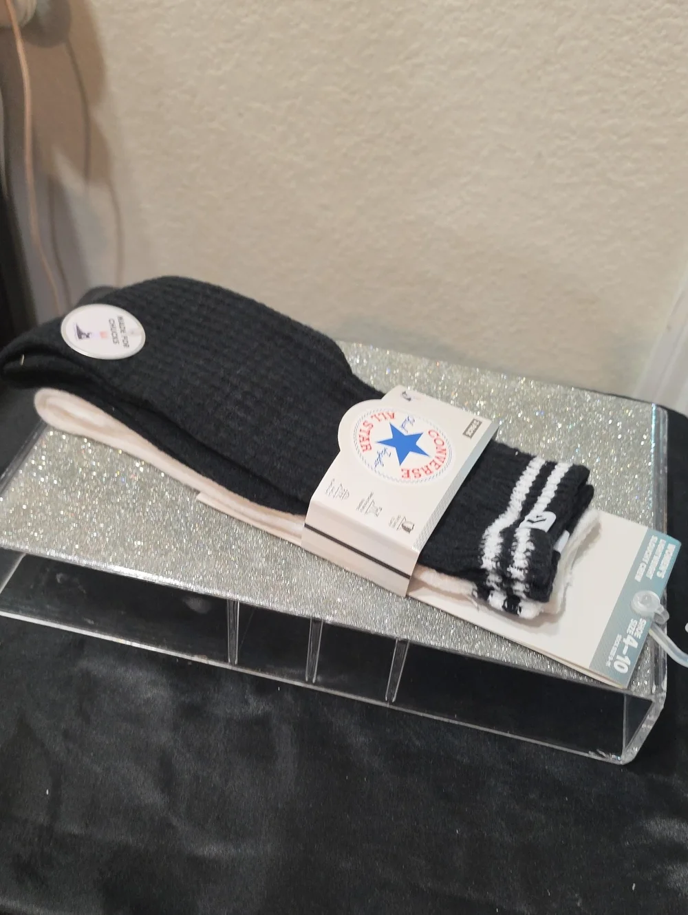 Converse 2- PK Striped Logo Lightweight Slouchy Crew Socks